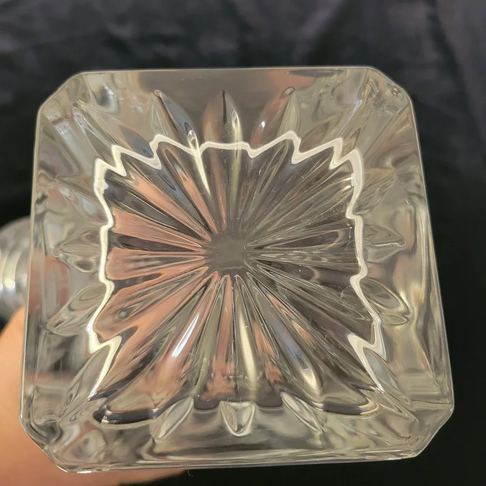 Heavy Crystal Whiskey Decanter w/ Ribbed Stopper Square Starburst Etched ACADEMY